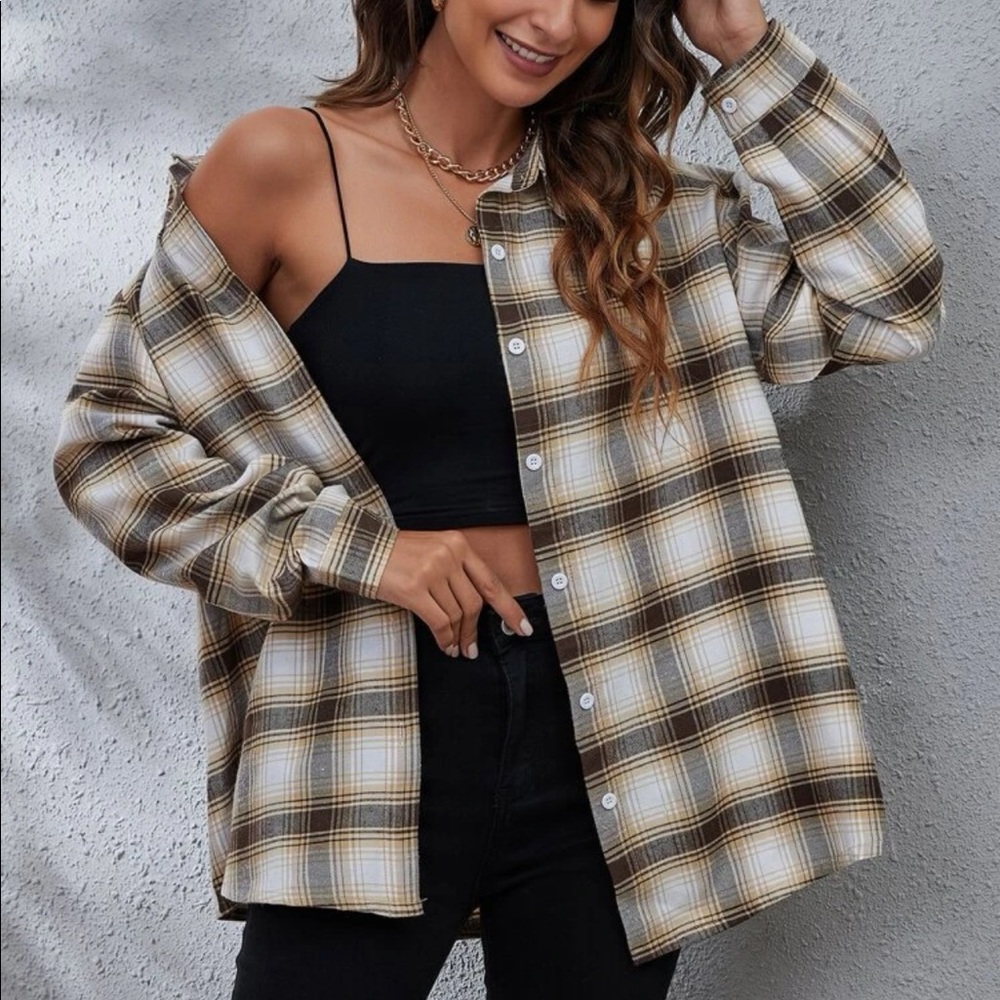 Plaid print drop shoulder shirt - Picture 2 of 8